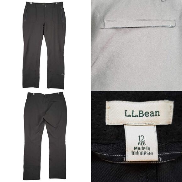LL Bean Pants Womens Size 12 Gray Straight Leg Outdoor Hiking Flat Front - Picture 1 of 11